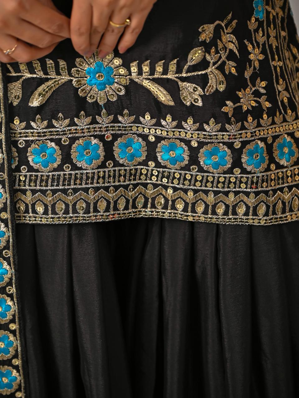 Ladyvastara Black Embroidered Kurta Sharara Set with Dupatta for Wedding & Festive Wear