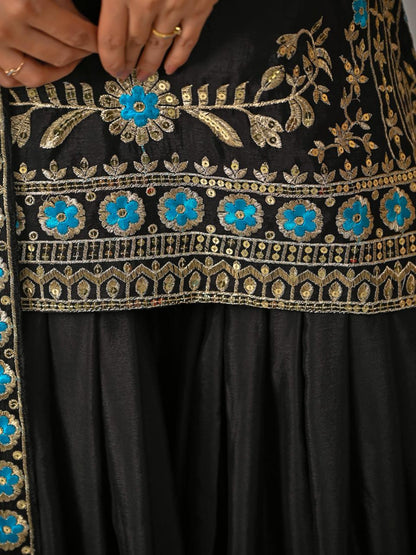 Ladyvastara Black Embroidered Kurta Sharara Set with Dupatta for Wedding & Festive Wear