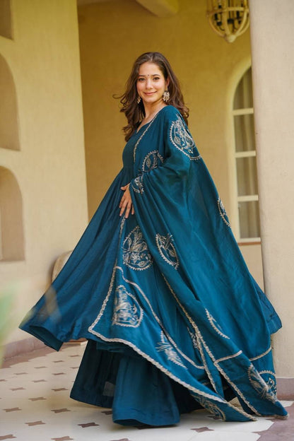 LadyVastara Premium Heavy Vichitra Silk Anarkali Suit Set