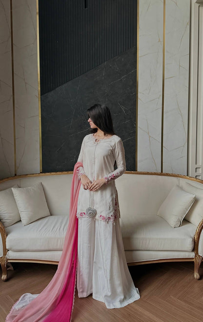 LadyVastara Luxury Party Wear Embroidered Kurta Palazzo Set with Shaded Dupatta
