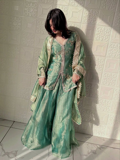 LadyVastara Elegant Fendi Silk Top Plazzo Set | Ideal for Party & Celebration Wear