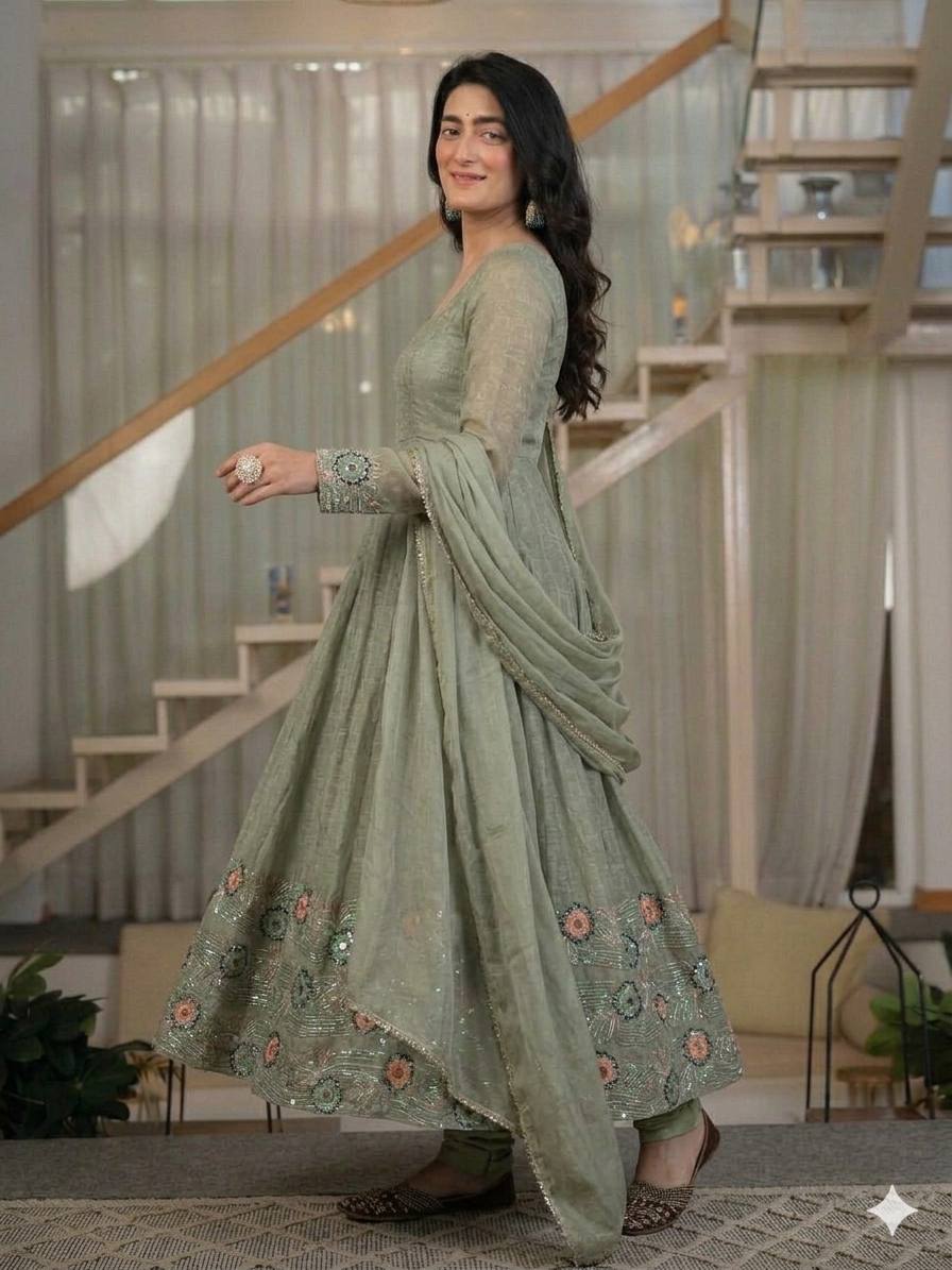 LadyVastara Designer Anarkali Gown for Women with Pant & Dupatta