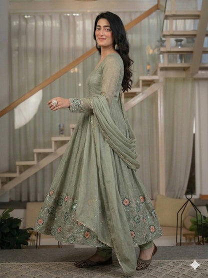 LadyVastara Designer Anarkali Gown for Women with Pant & Dupatta