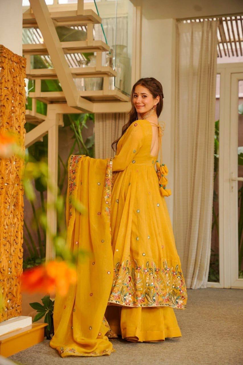 LadyVastara Elegant Crunchy Silk Anarkali Suit Set with Palazzo & Embroidered Dupatta for Women