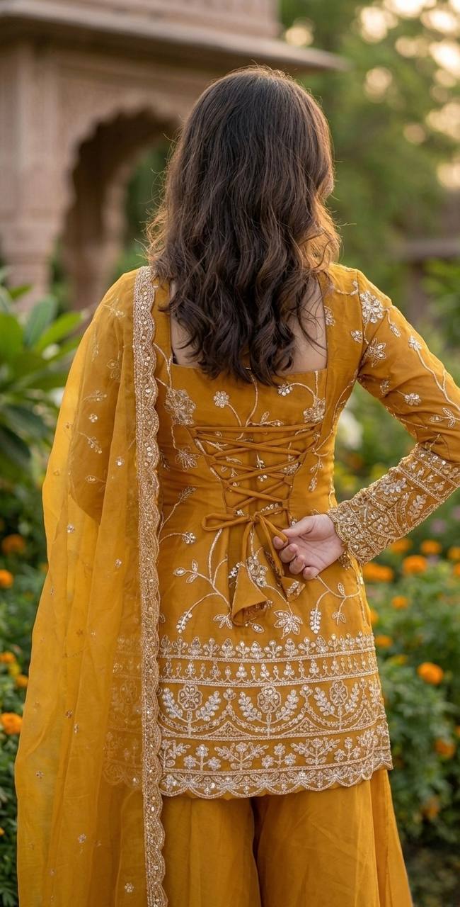 LadyVastara Gorgeous Embroidered Silk Sharara Set for Women