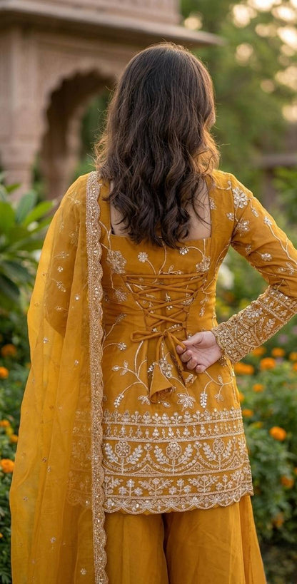 LadyVastara Gorgeous Embroidered Silk Sharara Set for Women