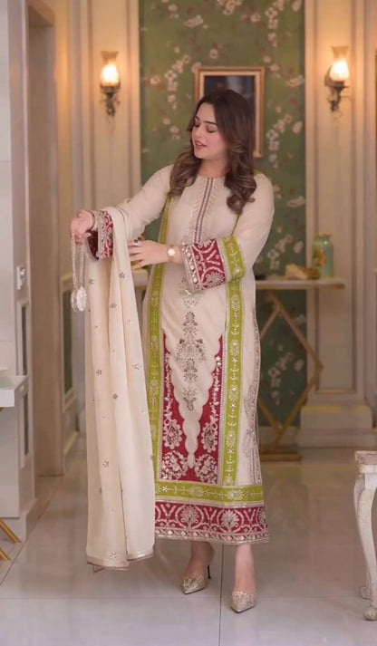 LadyVastara Elegant Embroidered Roman Silk Kurta Set for Festive Occasions