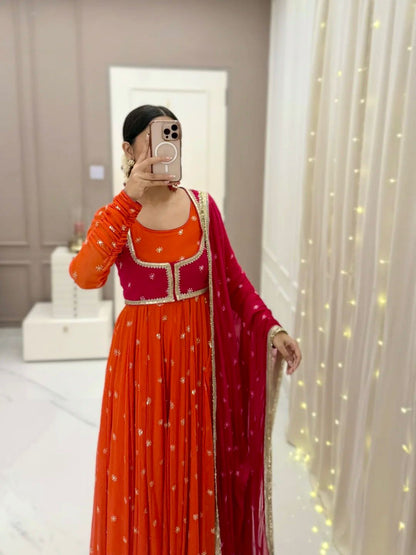 LadyVastara Premium Faux Georgette Anarkali Gown with Koti