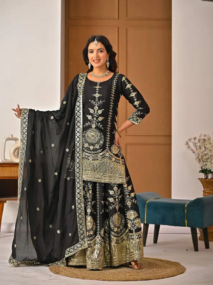 LadyVastara Designer Heavy Vichitra Silk Sharara Palazzo Set
