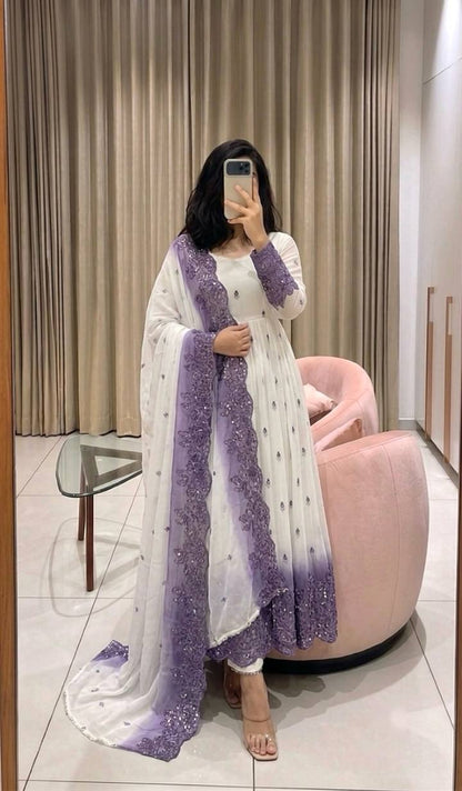 LadyVastara Premium Star Georgette Sequence & Mirror Work Gown with Pant