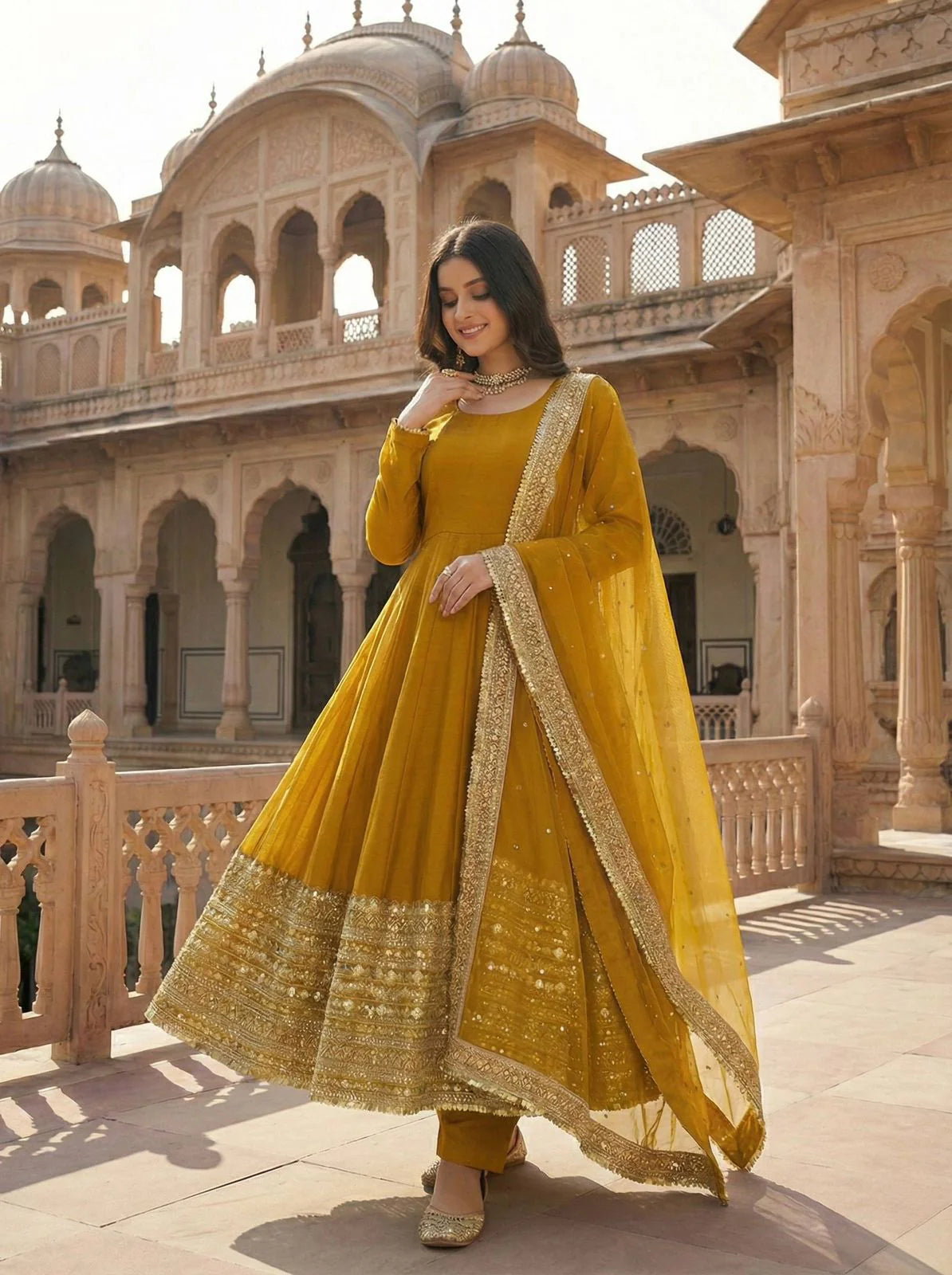 LadyVastara Luxury Party Wear Roman Silk Gown Set for Women