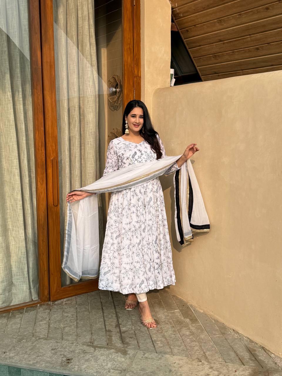 LadyVastara Elegant Vichitra Silk Embroidered Anarkali Suit Set with Organza Dupatta