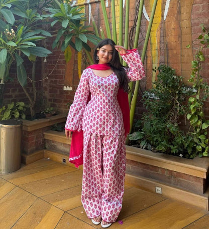 LadyVastara Heavy Pure Cambric Cotton Farshi Suit Set with Dupatta