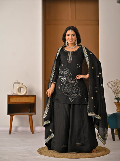 LadyVastara  Elegant NC Vichitra Silk Kurta Sharara Set