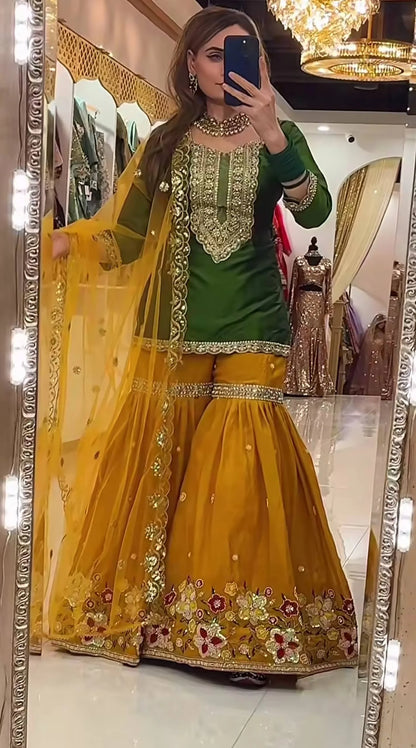 LadyVastara Designer Sharara Palazzo Suit Faux Georgette Silk | Party & Festive Wear