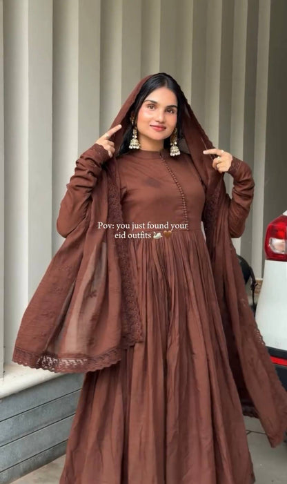 LadyVastara Elegant Heavy Embroidered Roman Silk Gown Set with Dupatta | Party Wear Fully Stitched Dress  Hashtags: