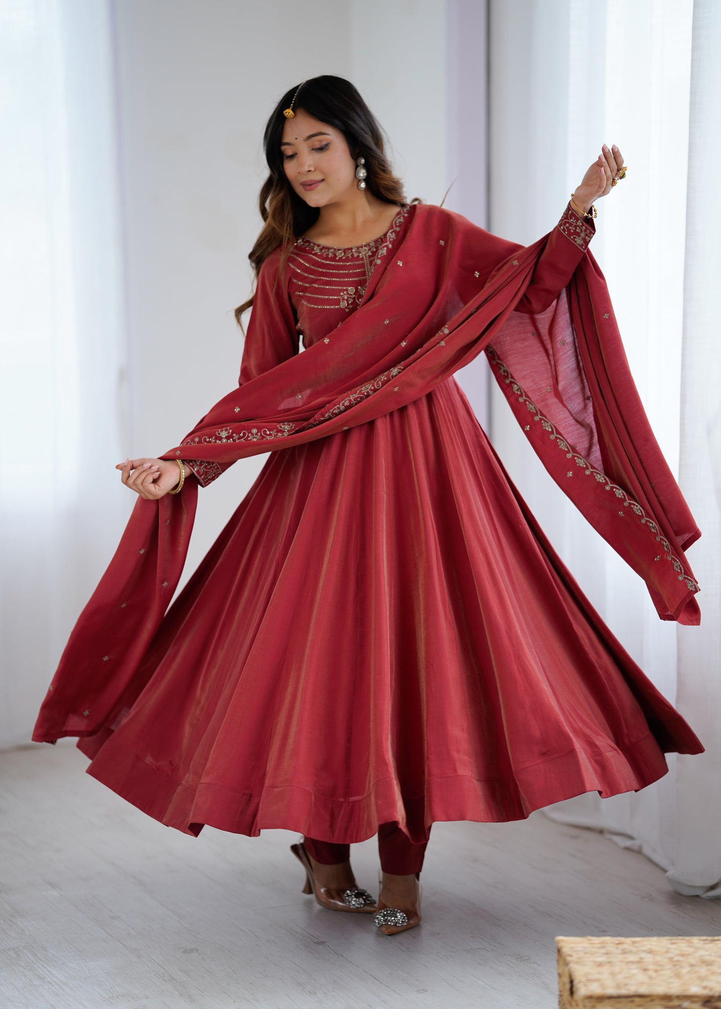 LadyVastara Luxury Chanderi Silk Anarkali Suit with Beads Handwork