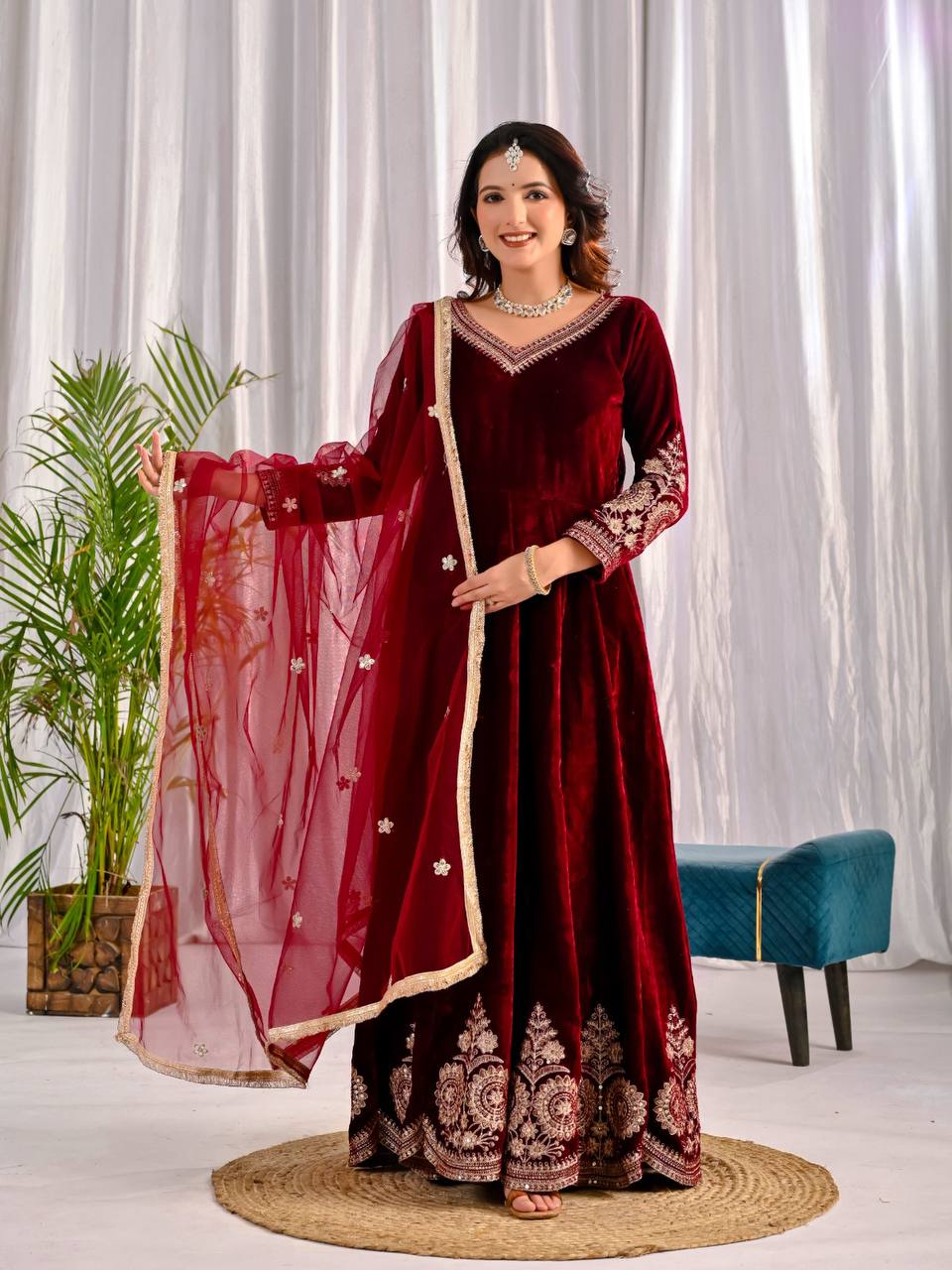 LadyVastara Premium Velvet Designer Anarkali Suit with Heavy Embroidery & Dupatta