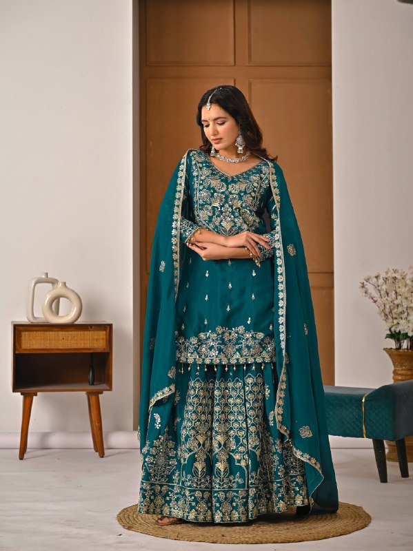LadyVastara Royal Purple Luxurious Wedding & Party Wear Heavy Embroidered Sharara Suit