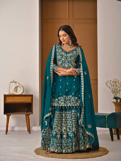 LadyVastara Royal Purple Luxurious Wedding & Party Wear Heavy Embroidered Sharara Suit