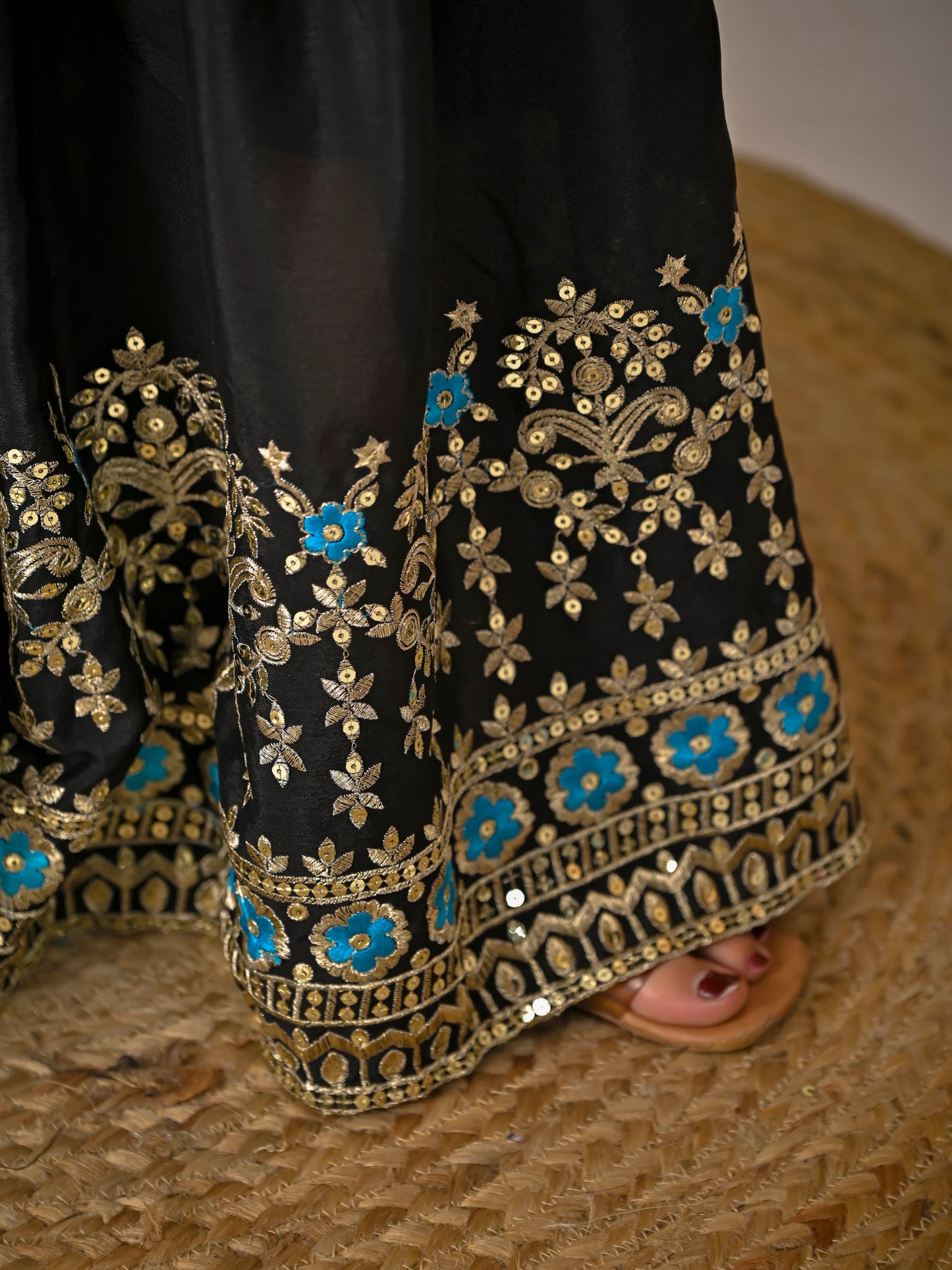 Ladyvastara Black Embroidered Kurta Sharara Set with Dupatta for Wedding & Festive Wear