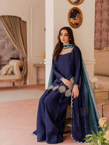 LadyVastara Stylish Crepe Silk Farshi Salwar Set with Heavy Embroidery Work