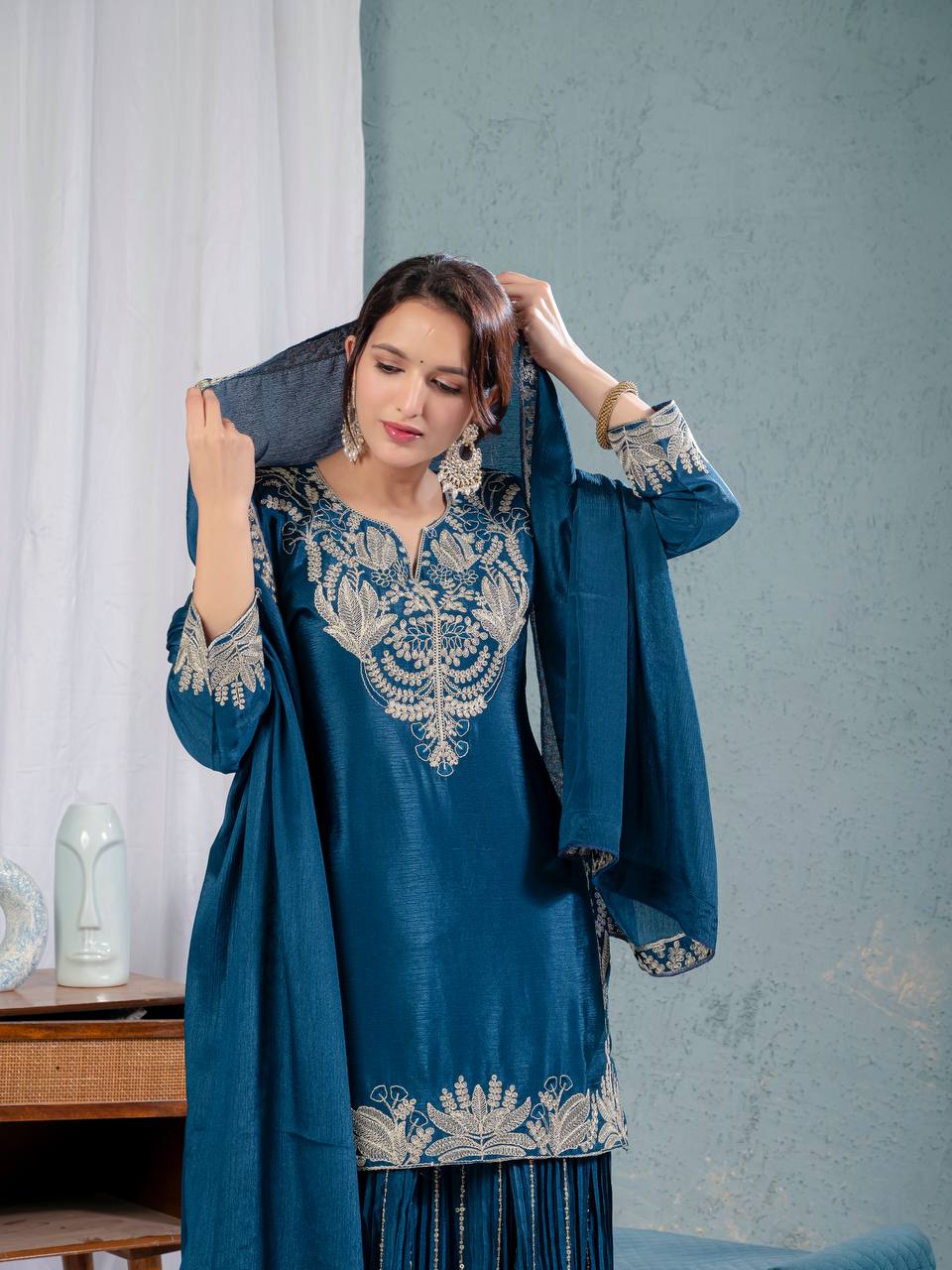 LadyVastara Elegant Chinnon Sharara Set with Intricate Embroidery