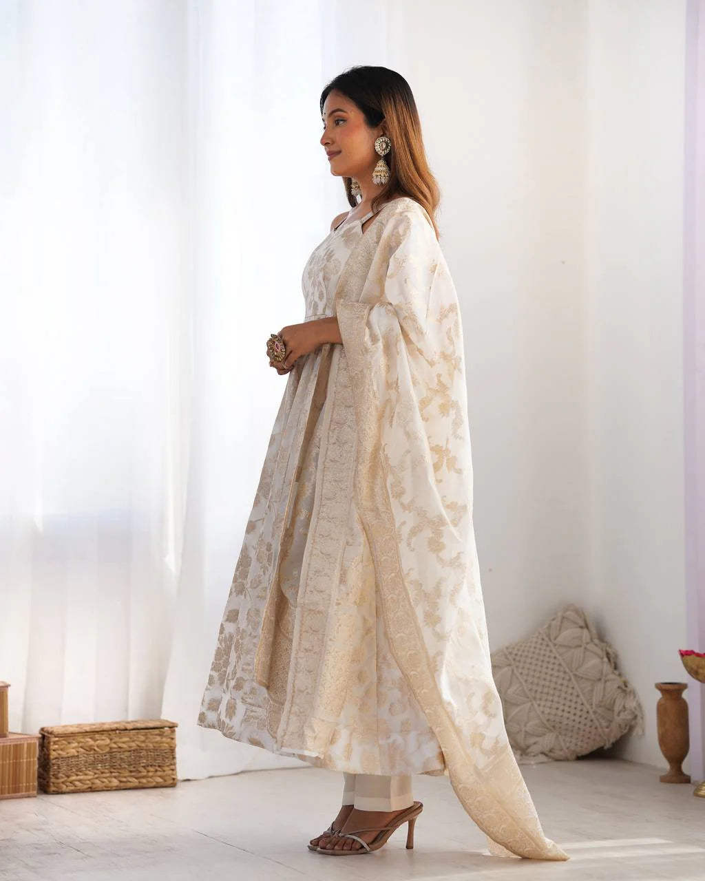 LadyVastara Royal Banarasi Jackquard Dola Silk Anarkali Gown Set
