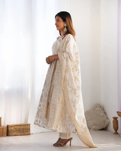 LadyVastara Royal Banarasi Jackquard Dola Silk Anarkali Gown Set