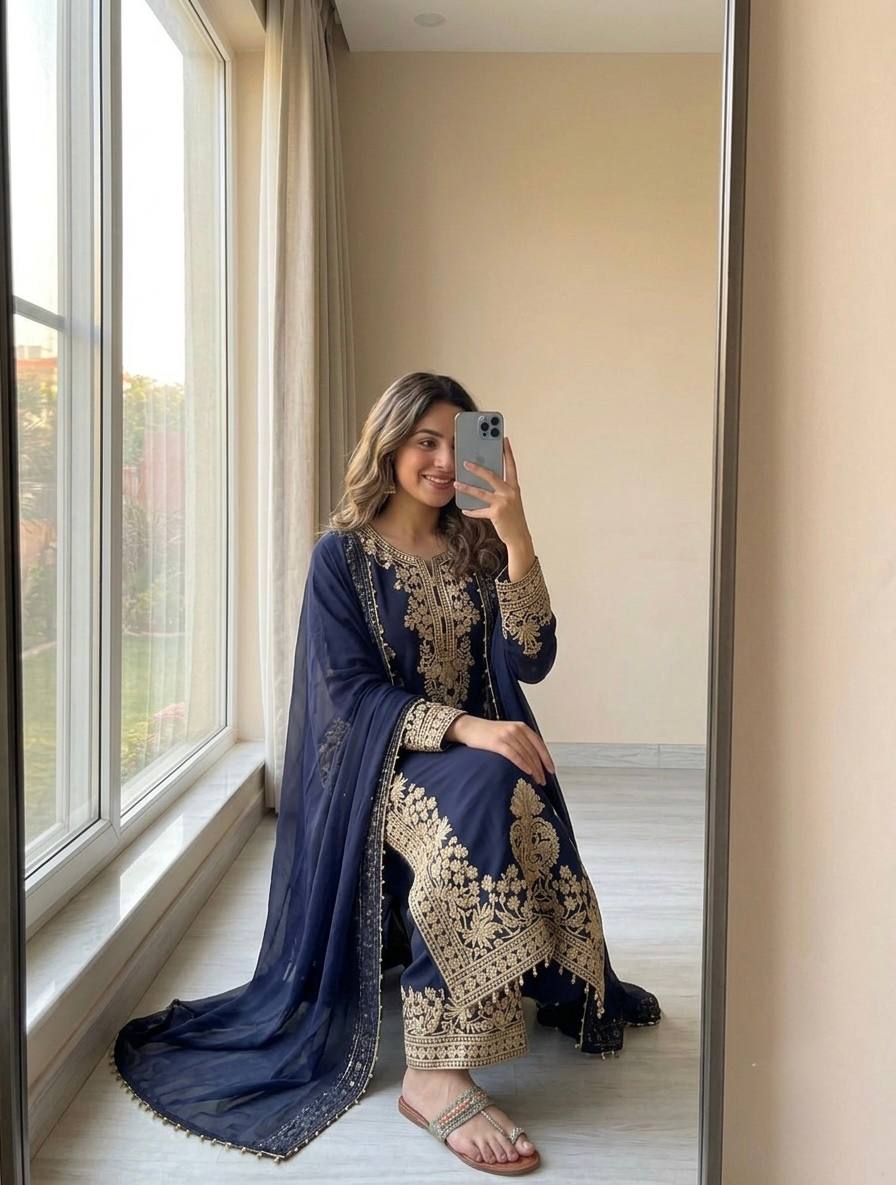 LadyVastara Festive Collection Heavy Faux Georgette Palazzo Suit Set