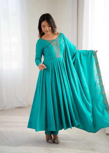 LadyVastara High-Premium Roman Chanderi Silk Anarkali Set