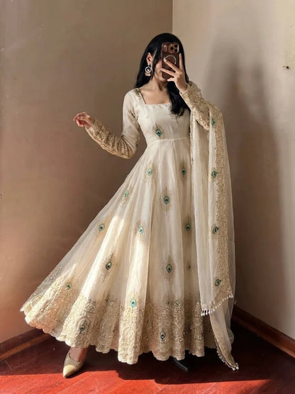 Exclusive Designer Fendy Silk Gown with Heavy Sequence Embroidery – Wedding, Festive & Party Wear