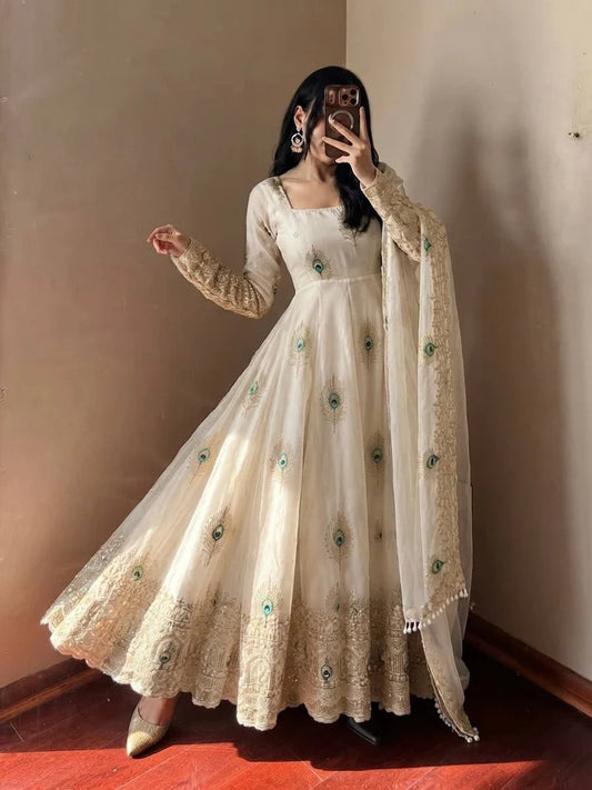 Exclusive Designer Fendy Silk Gown with Heavy Sequence Embroidery – Wedding, Festive & Party Wear