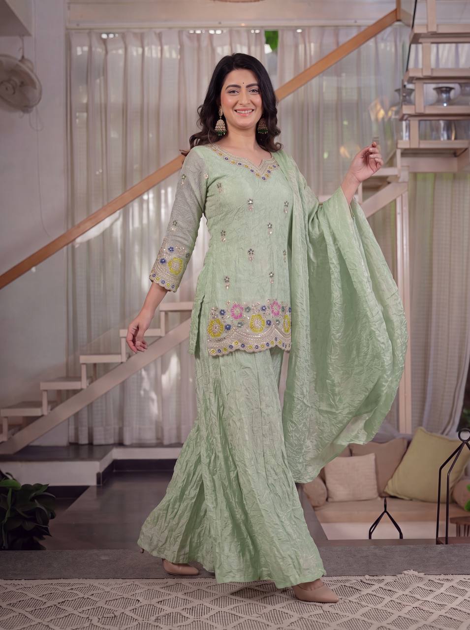 Heavy Fendi Crush Embroidered  Palazzo Set