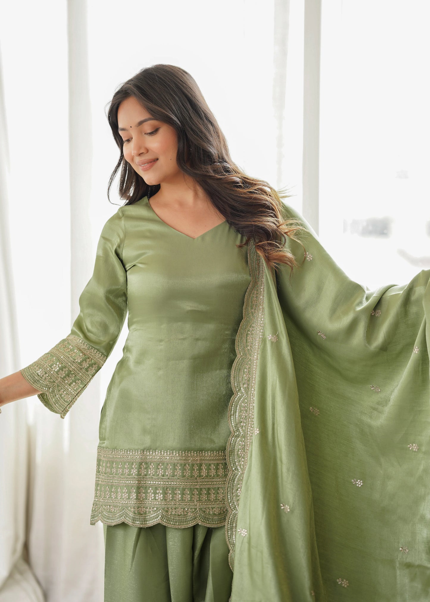 LadyVastara Designer Glass Roman Silk Farshi Salwar Suit with Sequence Dori Jari Work