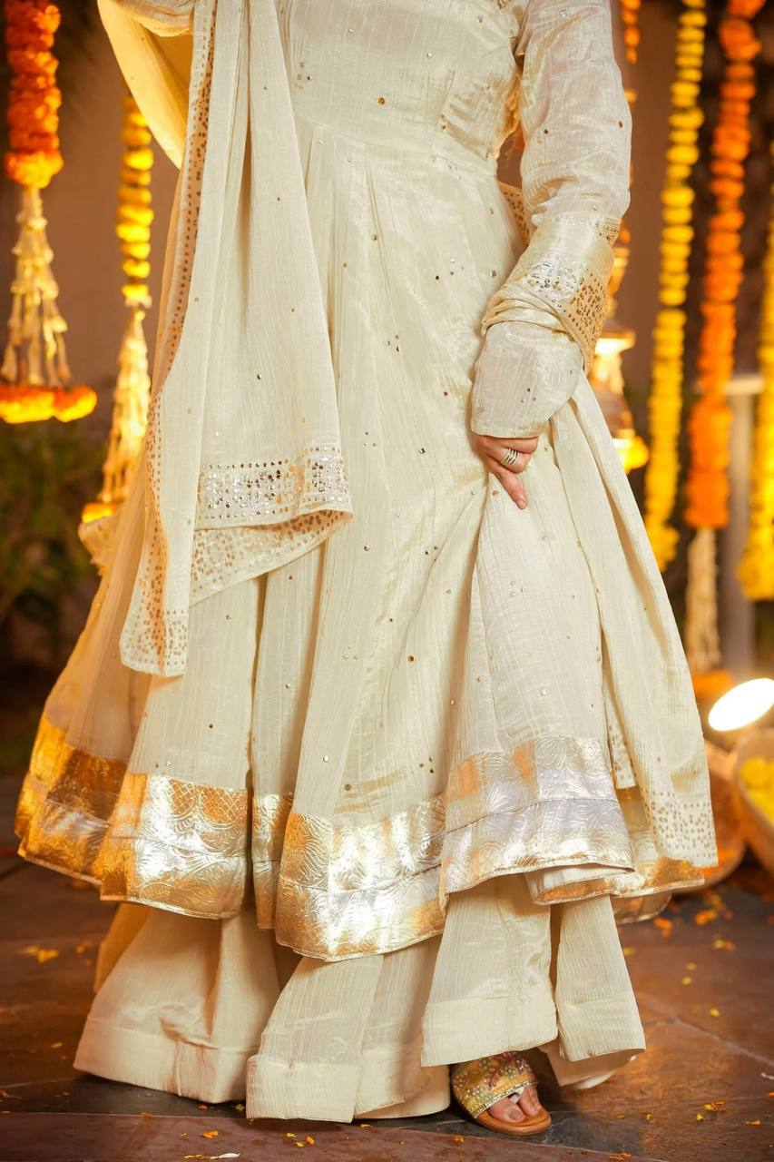 LadyVastara Traditional Wear Designer Gown Set with Mukesh Work Dupatta