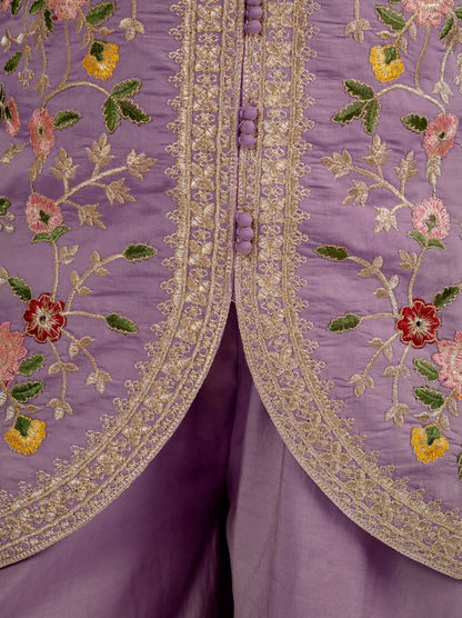 LadyVastara Designer Roman Silk Sharara Set with Embroidered Chanderi Dupatta