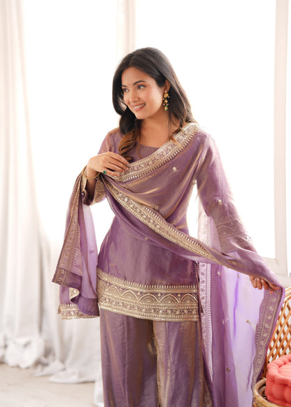 LadyVastara Trendy Silk Embroidered Kurta Palazzo Set with Dupatta