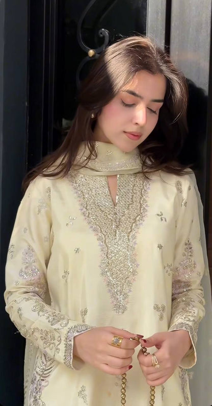 LadyVastara Premium Sequence Embroidered Crepe Silk Sharara Set