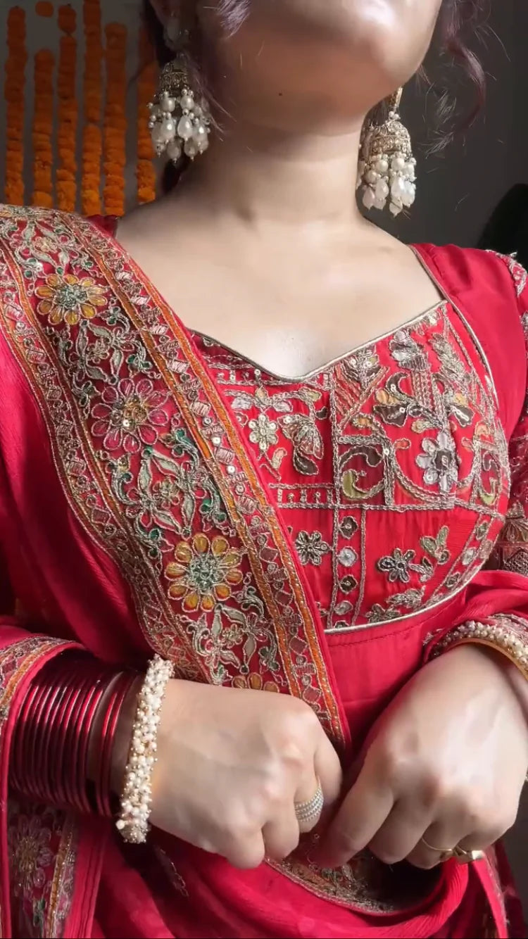 Ladyvastara Royal Red Anarkali Set with Heavy Embroidery | Bridal & Festive Wear