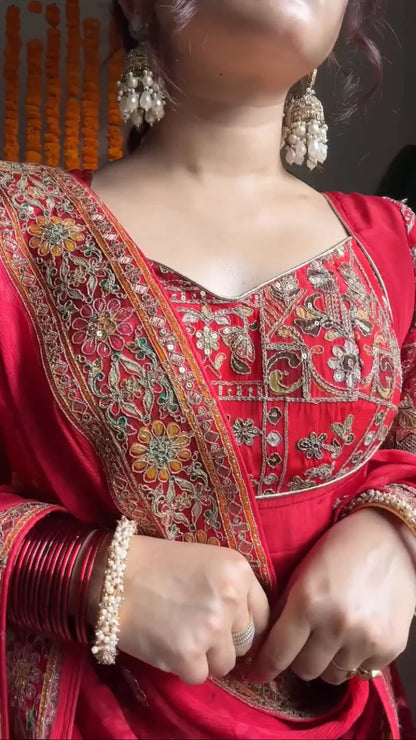 Ladyvastara Royal Red Anarkali Set with Heavy Embroidery | Bridal & Festive Wear