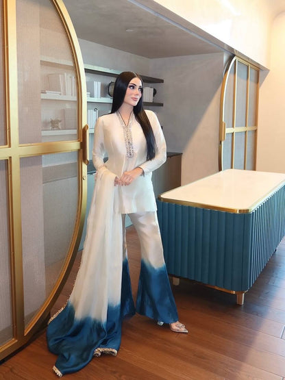 LadyVastara Elegant Designer Party Wear Roman Glass Top Palazzo Set with Dupatta