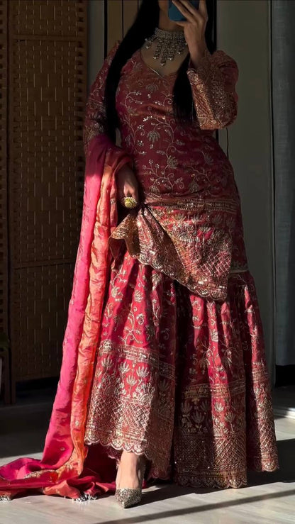 Designer Sequins Embroidered Sharara Suit with Dupatta for Women