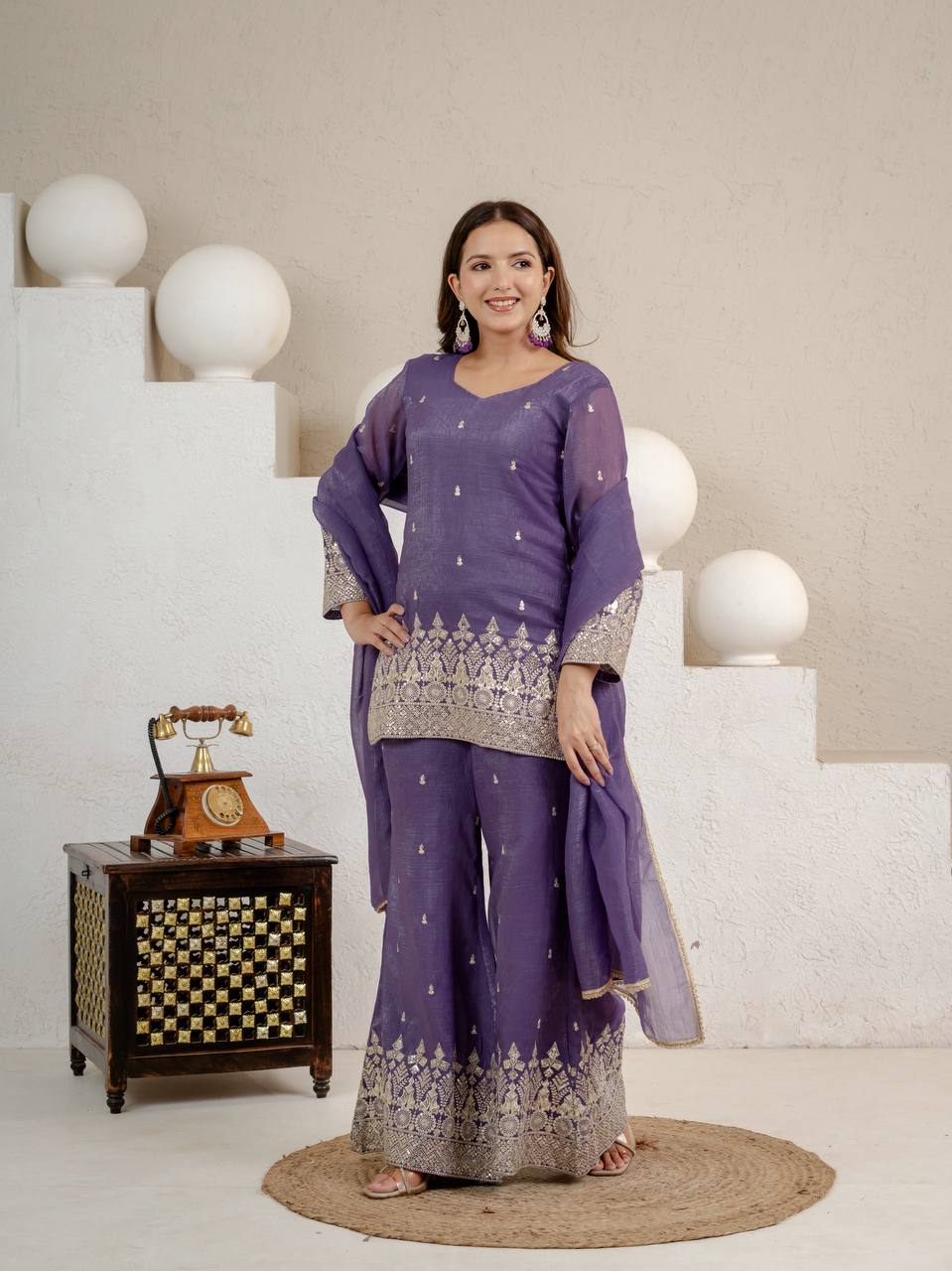 LadyVastara Elegant Embroidered Crunchy Silk Kurta Set with Fancy Dupatta