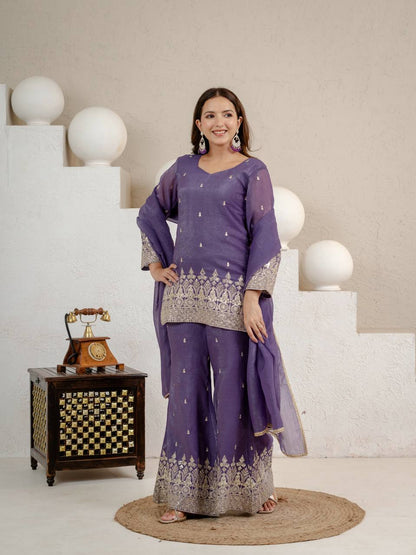 LadyVastara Elegant Embroidered Crunchy Silk Kurta Set with Fancy Dupatta