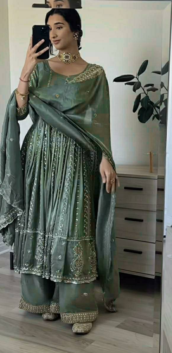 LadyVastara Premium Natural Crepe Anarkali Pant Set – Festive & Party Wear