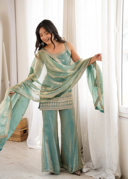LadyVastara Women Trendy Silk Embroidery Sequence Dori Work Kurta Pant Dupatta Set