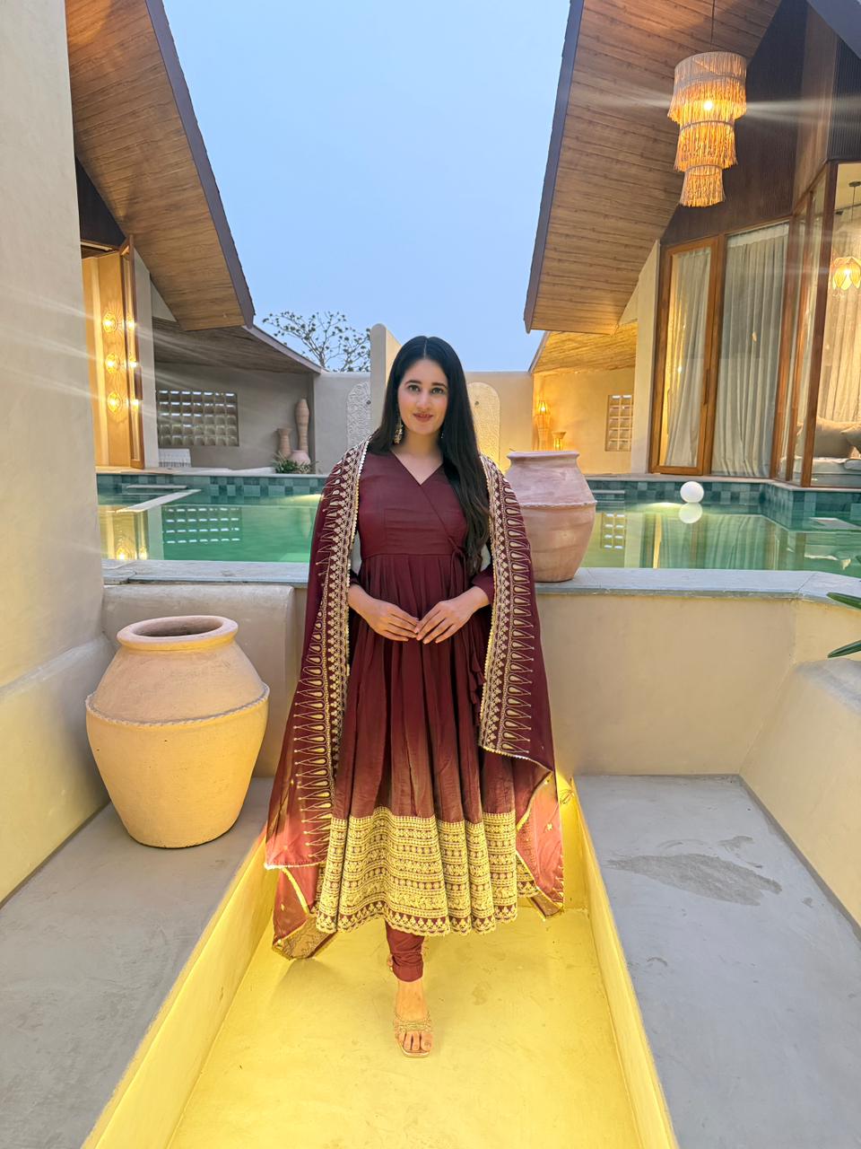 LadyVastara Traditional Vichitra Silk Anarkali with Modern Embroidery Design