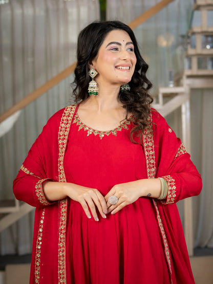 LadyVastara Heavy Rangoli Crush Embroidered Anarkali Suit Set with Pant & Dupatta