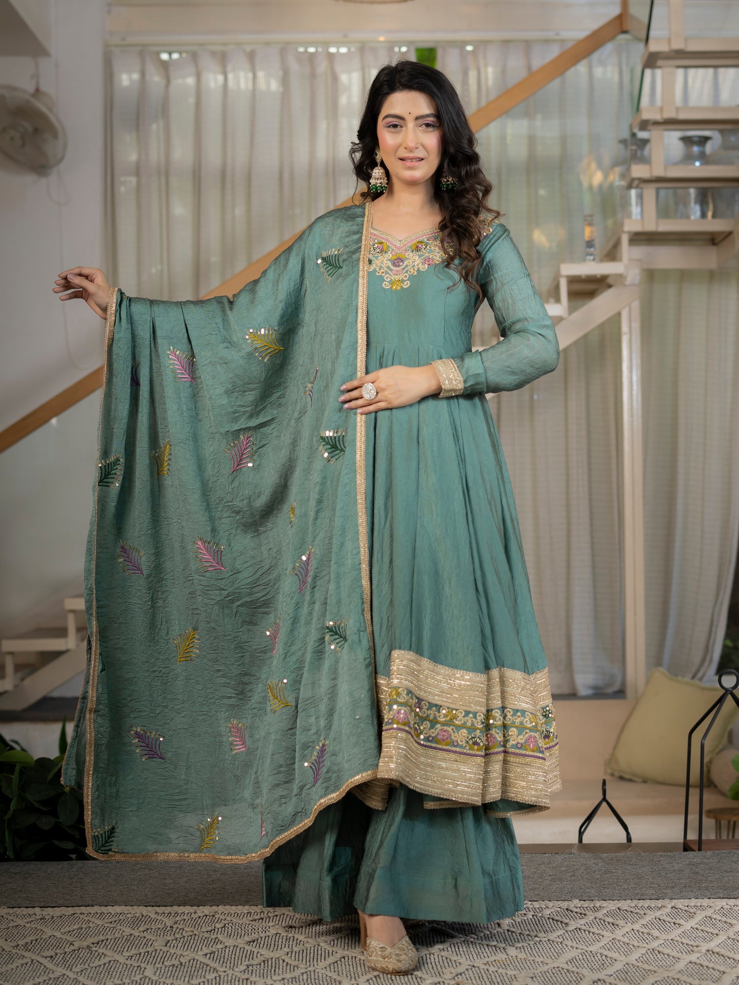 Heavy Rangoli Crush Designer Anarkali Suit Set with Embroidery